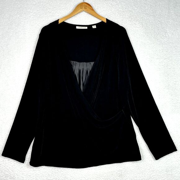 Coldwater Creek Travallure Duet Top 1X Black Long Sleeve Knit Layered Look NWT‎ - Picture 11 of 11